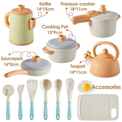 Kids kitchen accessories, kids kitchen toys cookware, wheat straw pots and pans set food toys, mud kitchen accessories outdoor