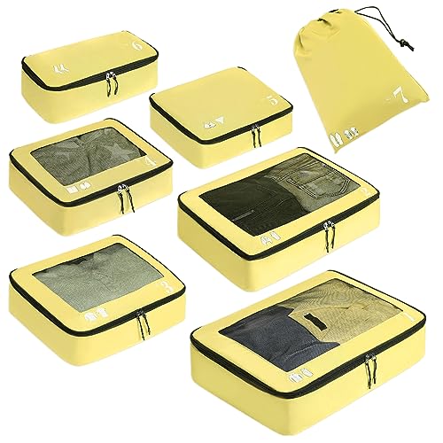 Suitcase Organiser, Packing Cubes, 7-Piece Suitcase Organiser Set, Packing Cubes, Pet Recycled Packing Bags for Suitcases, Suitcase Organiser for Backpack, Shoe Bag, Clothes Bags for Suitcases