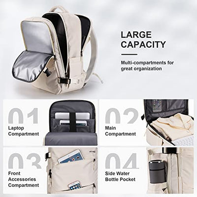 Travel backpack ladies, airplane hand luggage backpack Lufthansa, 15.6 inch laptop backpack for work school travel, casual daypack school bag, cabin size, USB charging port