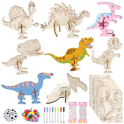 Set de bricolage dinosaures en bois, 218 pièces de bricolage dinosaures pour enfants, dinosaures à peindre