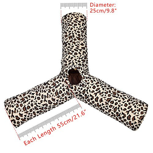 Cat tunnel in leopard design 3 ways, Foldable with play ball for cats kitten diameter, 25cm