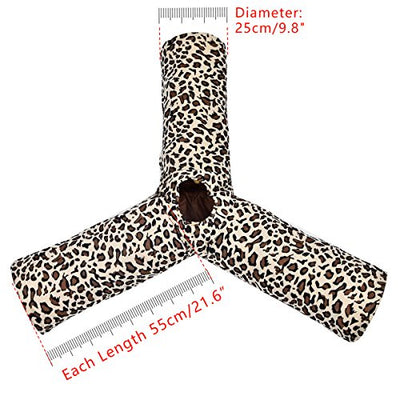 Cat tunnel in leopard design 3 ways, Foldable with play ball for cats kitten diameter, 25cm