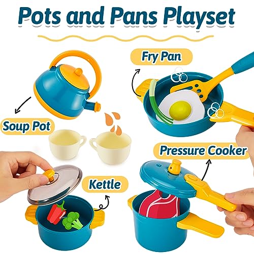 Kids Kitchen Accessories Tableware Play Kitchen Kids Toy Kitchens Accessories Food Toys Cookware Kids with Pots Pans