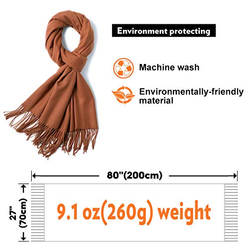 Winter Cotton Scarf Plain, Soft Winter Scarf with Fringes, Classic Scarves, Cognac