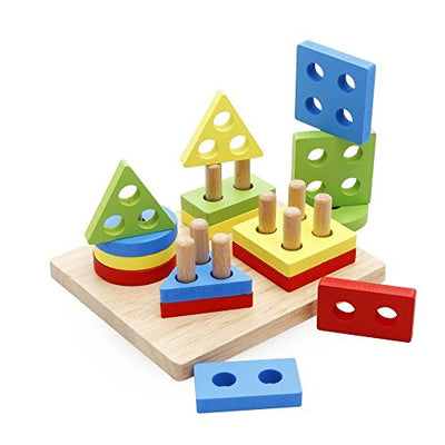 Wooden Puzzles Kids Toddler Geometric Stacking Game Colors and Shapes Sorting Game