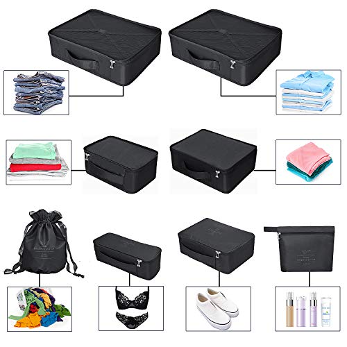 Suitcase Organiser Travel Clothes Bags 8 Sets / 7 Colours Travel Luggage Organisers Includes Waterproof Shoe Storage Bag Comfortable Compression Bag for Travellers