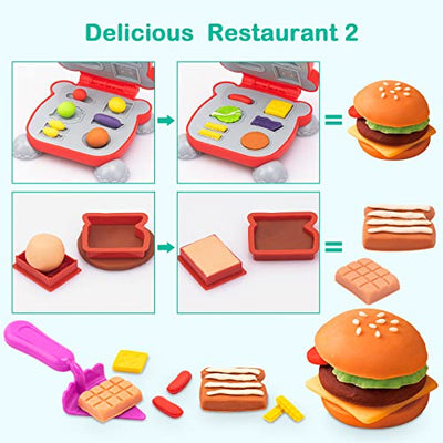 Plasticine set kneading tools for children, accessories creation breakfast burger & pasta, molds rollers rolling pin, kneading mat with storage bag