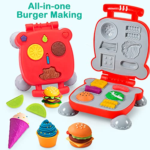 Plasticine set kneading tools for children, accessories creation breakfast burger & pasta, molds rollers rolling pin, kneading mat with storage bag