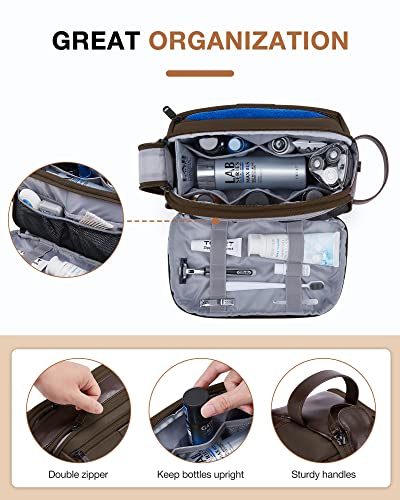 Toiletry Bag, Leather Travel Culture Organizer, Dopp Kit Waterproof Shaving Bag for Culture Accessories, Brown