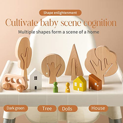 10 pieces wooden toys trees and houses set