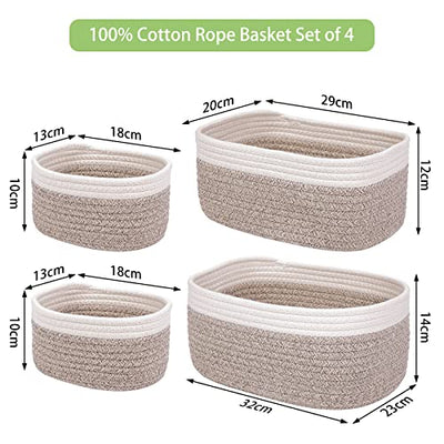 Set of 4 Storage Basket Woven Cotton Rope, Basket Storage Changing Table Organizer