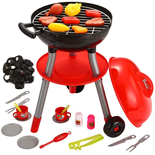 24 PCS Barbecue Grill Kids BBQ Cooking Kitchen Toy with BBQ Accessories Cooking Play Set for Kids Kitchen Pretend Play