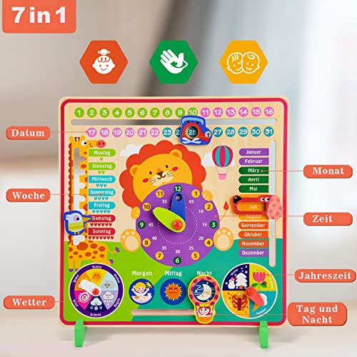 Learning clock children wooden learning board clock seasons calendar clock German language wooden toy educational toy