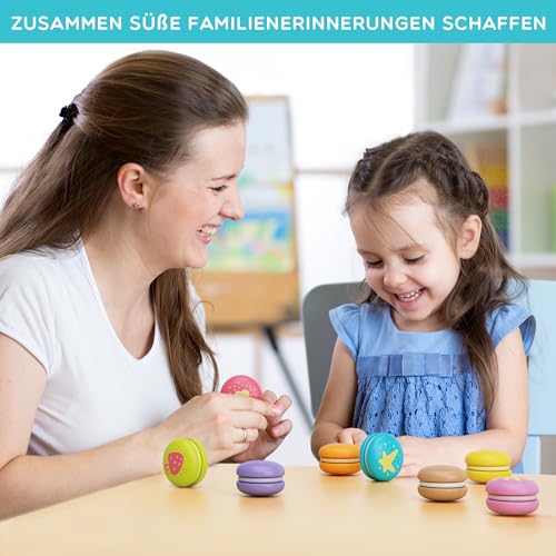 Children's kitchen accessories made of wood: 8 Colorful Macarons with Velcro for children from 2 3 4 years, ideal for play kitchen, store & store