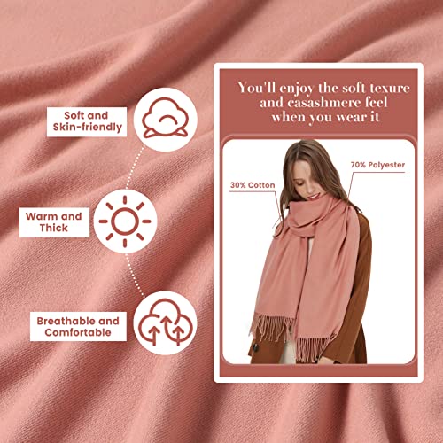 Scarf Warm Autumn Plain Cotton with Tassels/Fringes, 40+ Colors Plain & Plaid Pashmina xl Scarves, Light Pink