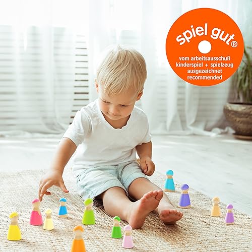 Figurines en bois arc-en-ciel : jouets Waldorf pour enfants à partir de 2 3 4 ans, jouets en bois pour enfants, cadeau d'anniversaire pour enfants, ensemble de jouets en bois avec 12 poupées en bois colorées 