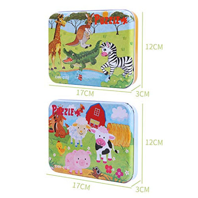 Kids Jigsaw Puzzle, 8-In-2 Box 112pcs Kids Animal Wooden Jigsaw Puzzle Sticking Wooden Toy Jigsaw Puzzles Set