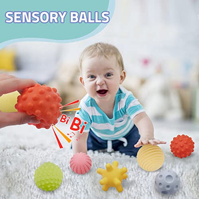 24 Piece Soft Squeeze Baby Toy Set-with Balls, Building Blocks and Stacking Tower, Sensory Toy Teether, Educational Learning Toy