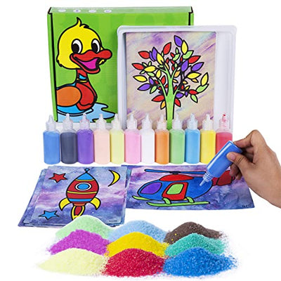 Packs Sand Painting Cards Art Kids Coloring DIY Paper Craft Kit with 12 Bottles Coloring Sand for Kids