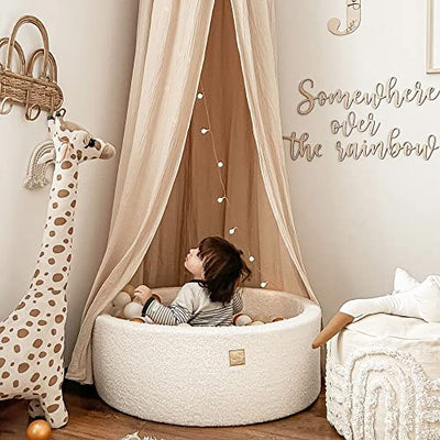 Bain à balles rond en mousse souple 90 x 30 cm avec 200 balles pour bébés et tout-petits - Essentiels du parc pour bébé, bains à balles en mousse pour enfants, balles, boucle, blanc : or/beige/blanc/transparent 