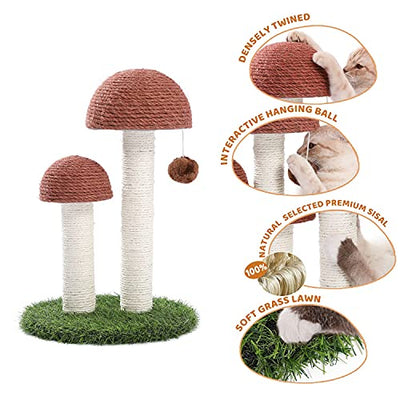 Cat Scratching Post, Mushroom Scratching Post for Kittens and Small Cats, Natural Sisal Rope to Satisfy Cats Claw Instincts