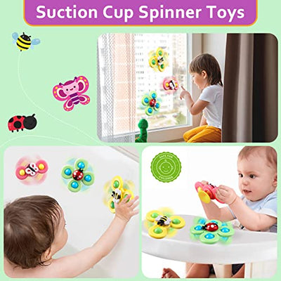 Baby toys for 6 to 12 months, toys for babies, sensory baby toys, 6 in 1 motor skills toys, stacking toys blocks and rings, matching eggs, suction cup spinning top toys