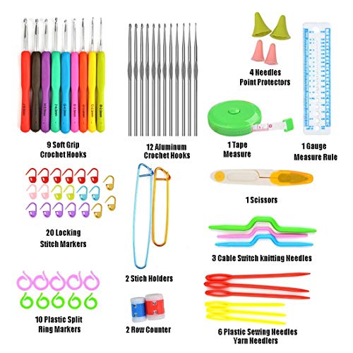 72pcs Crochet Needle Set All-in-One Crochet Accessories Kit Crochet with Portable Bag, Ergonomic Handle Crochet Knitting Needles-Best Choice for Beginners and Professionals