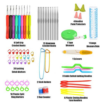 72pcs Crochet Needle Set All-in-One Crochet Accessories Kit Crochet with Portable Bag, Ergonomic Handle Crochet Knitting Needles-Best Choice for Beginners and Professionals