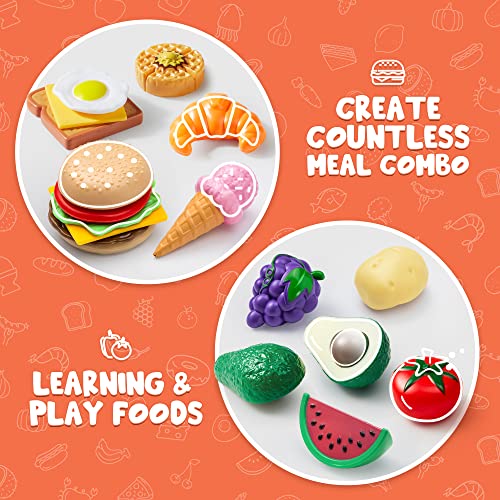 50 pieces kids plastic play food toy, fake food, kitchen playset, toddler imaginative development toy