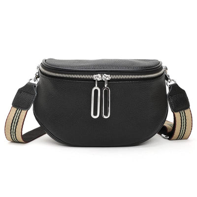 Black Crossbody Bag Wide Strap Chest Bag Leather Bum Bag Ladies Stylish Elegant