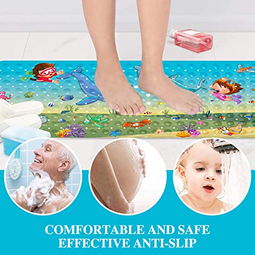 tapis de bain antidérapant pour enfants tapis de bain antidérapant baignoire sans BPA Tapis de bain extra long pour plus de sécurité des enfants, tapis de douche lavable en machine avec ventouses trous de drainage 