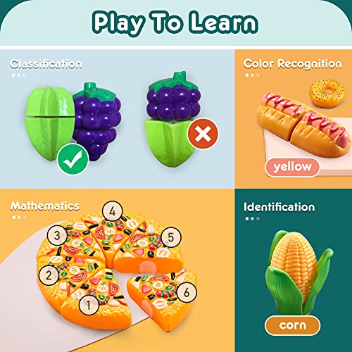 Kids Kitchen Play Kitchen Accessories, 67PCS Kids Kitchen Accessories with Velcro Connection Fruit Vegetable Food Set for Role Playing, Kitchen Toy Educational Toy