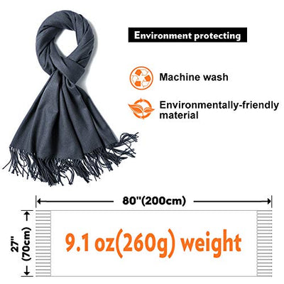 Scarf Warm Winter Autumn Plain Cotton with Tassels/Fringes, 40+ Colors Plain & Plaid Pashmina xl Scarves Dark Gray