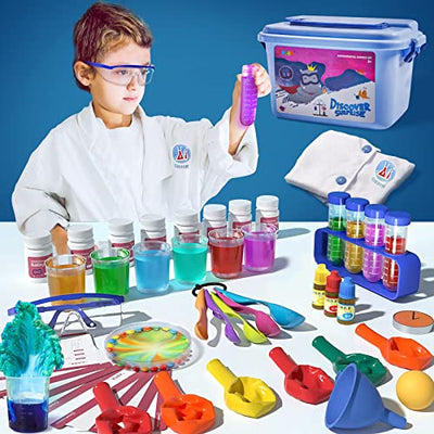 63PCs Science Experiments Set, 30 Chemistry Experiments for Kids with Scientist Costume Pretend Play