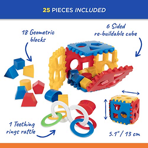 Shape sorter plug-in cubes | plug-in box baby play cubes made with 18 sorting blocks and play rings