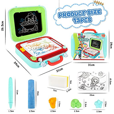 Children's Magic Board Magnetic Board 2-in-1 Double-Sided Doodle Drawing Card Board with 3 Stamps Travel Game