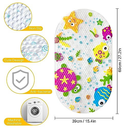 non-slip children's bath mat, PVC bath mat shower mat with powerful suction cups massage function baby bath mat