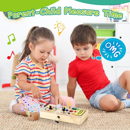 Jouet tableau d'activités, jouet interrupteur pour enfants avec 8 interrupteurs 15 LED, jouet en bois tableau d'activités, tableau d'activités musicales, jouet en bois