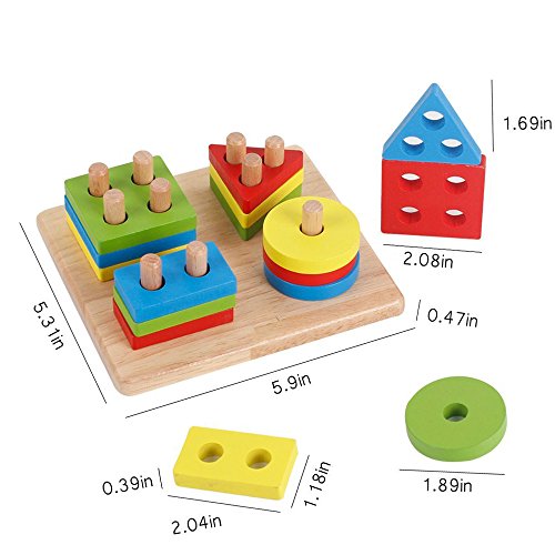 Wooden Puzzles Kids Toddler Geometric Stacking Game Colors and Shapes Sorting Game