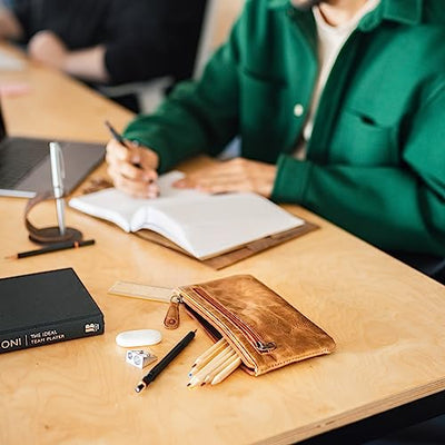 Étui à crayons en cuir Bel étui fait à la main avec fermeture éclair 