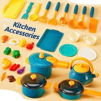 Kids Kitchen Accessories Tableware Play Kitchen Kids Toy Kitchens Accessories Food Toys Cookware Kids with Pots Pans