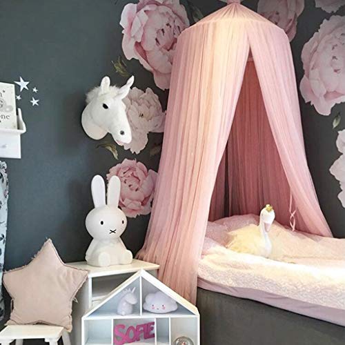 Baldaquin de lit pour enfant Baldaquin de lit pour bébé Baldaquin de lit pour princesse Moustiquaire pour chambre d'enfant Décoration de salle de jeux Dôme Premium Yarn Netting Curtains Pink