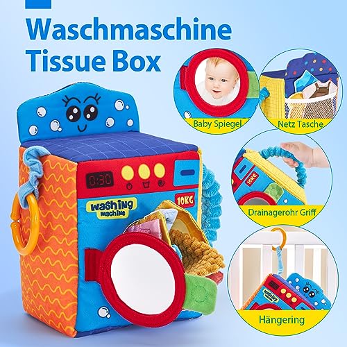 Baby Toy 6 Months Baby Tissue Box Toy 6-12 Months with Sensory Textured Cloth Cloth Crinkle Papers, Contrast Colors Soft Tummy Time Toy Early Learning