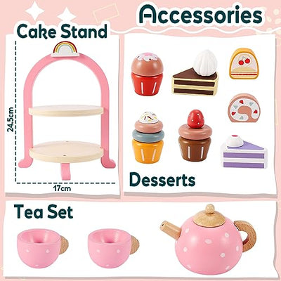 Tea set children with dessert, tea set wooden toys, tea party play kitchen role play, kitchen games