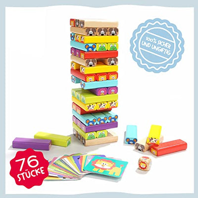 Educational children's game from 3 years - Wobble tower 4 in 1 made of wood with colors and animals