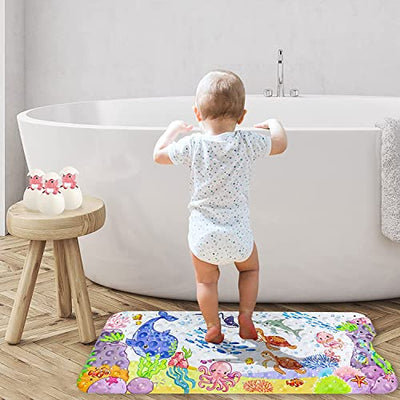 Non-Slip Children's Bath Mat, Sea Animal Picture Bath Mat with 200 Suction Cups