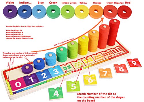 Wooden stacking rings - Learning to count - Counting game with 45 rings