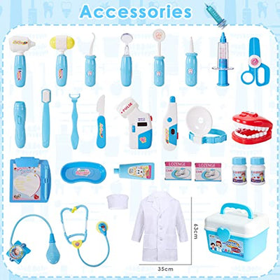 Doctor case kids with accessories stethoscope, syringe, doctor gown, doctor case dentist toys kids, doctor role play