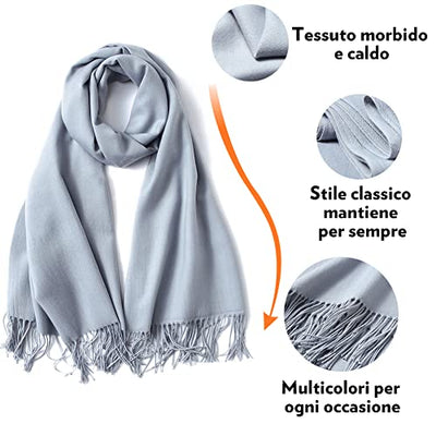 Scarf Warm Winter Autumn Plain Cotton with Tassels/Fringes, 40+ Colors Solid & Plaid Pashmina xl Scarves Light Gray 2