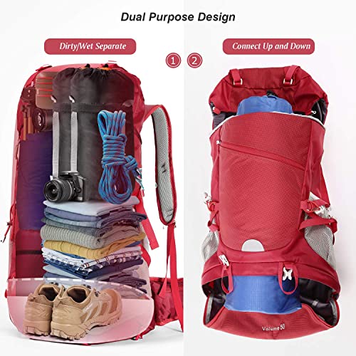 Hiking Backpack 50L, Waterproof Trekking Backpack Travel Backpack Outdoor Hiking Backpack With Rain Cover, Backpacker Backpack For Hiking, Mountaineering, Camping, Travel Sports